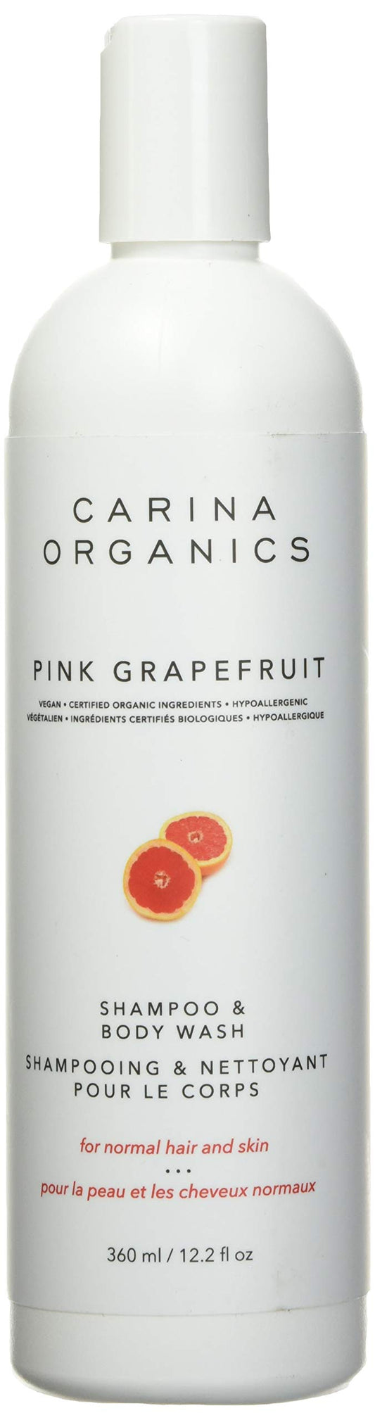 Carina Organics Pink Grapefruit Shampoo bottle for gentle daily cleansing.
