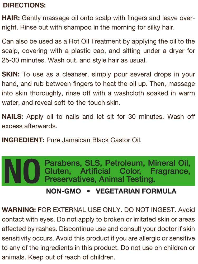 Carlyle Jamaican Black Castor Oil label closeup emphasizes purity and ingredients.