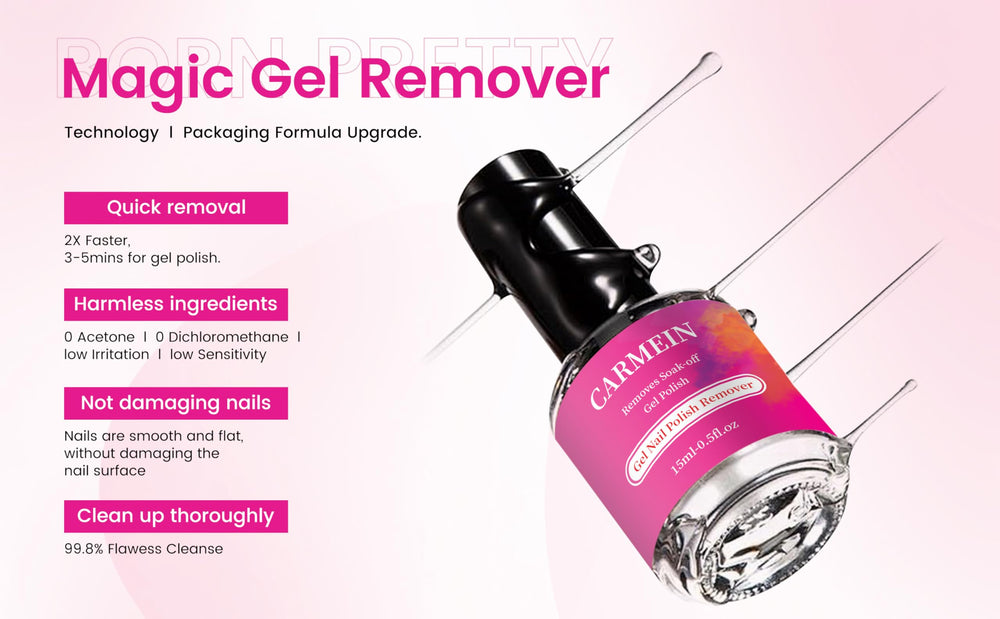 CARMEIN paraben-free remover formula gentle on natural nails.