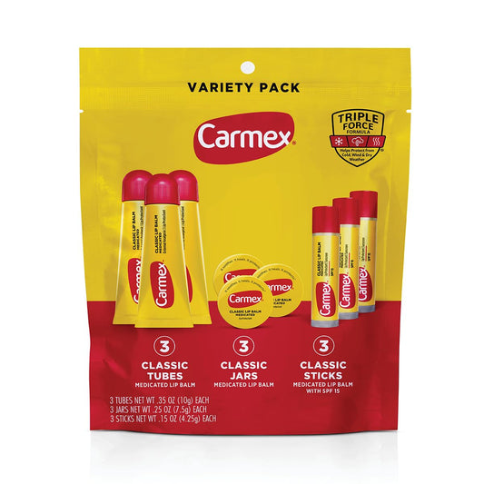 Carmex classic medicated lip balm tube collection nourishes dry lips on the go