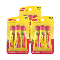 Carmex Daily Care SPF 15 strawberry lip balm tube close-up for on-the-go protection