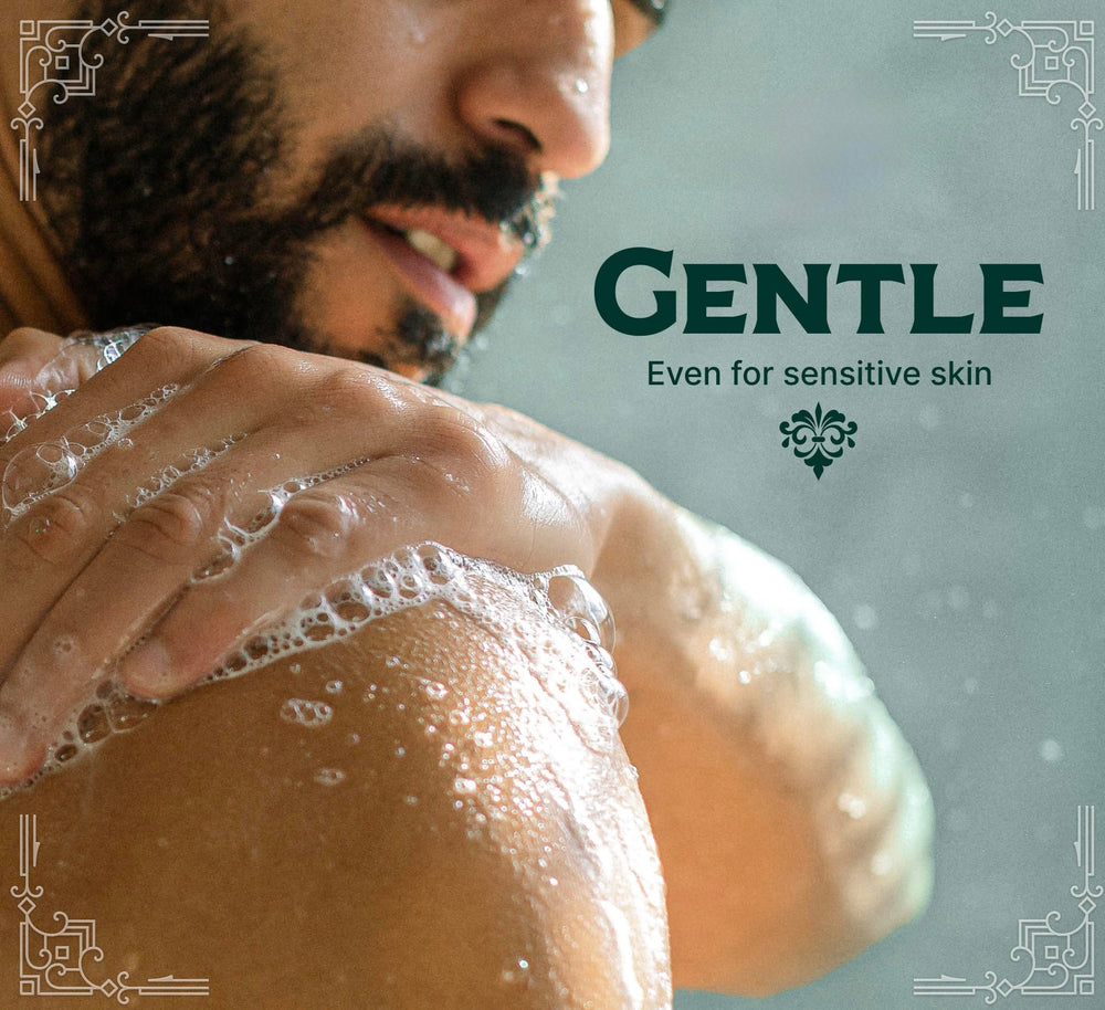 Carolina Castile Soap Gin & Juniper shower scene suggests spa-like cleansing at home.