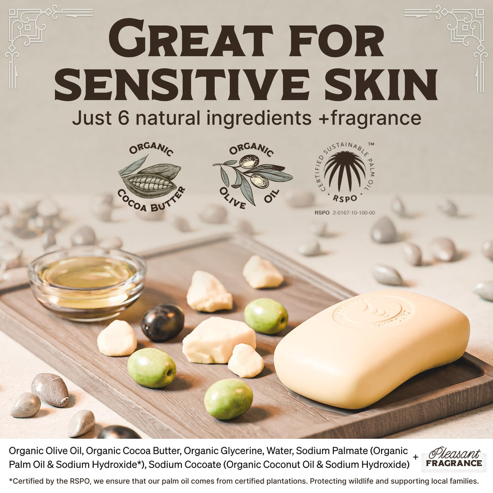 Carolina Castile Soap with olive oil and cocoa butter moisturizes.
