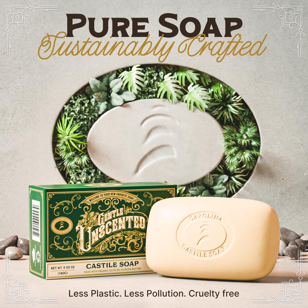 Carolina Castile Soap unscented formula gentle on sensitive skin.