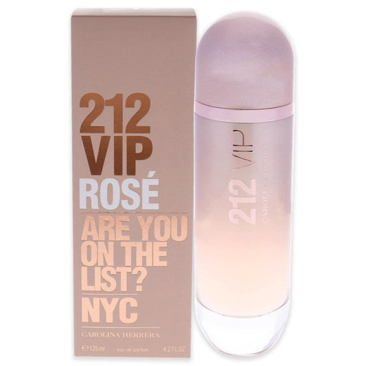 Carolina Herrera 212 VIP Rose EDP bottle close-up, showcasing floral elegance for daytime wear.