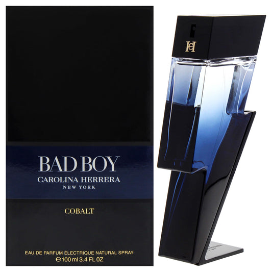 Carolina Herrera Bad Boy Cobalt bottle front shows modern masculine design