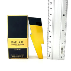 Carolina Herrera Bad Boy Extreme mini bottle on display for evenings out