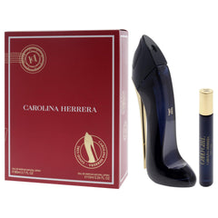 Close-up of Good Girl gift set bottle details and cap.
