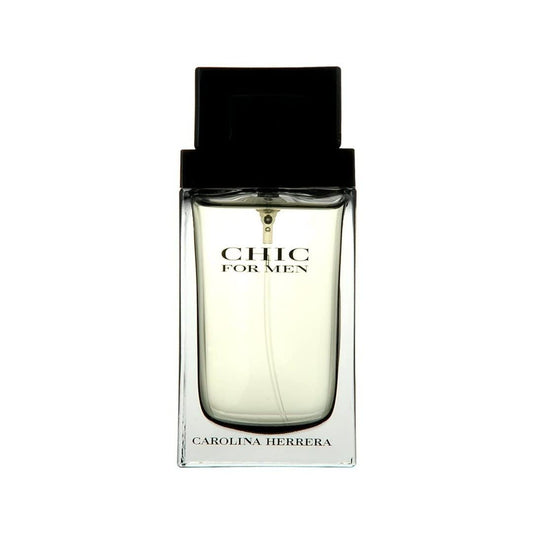 Carolina Herrera CHIC for Men bottle—full view with leathery wood notes for all-day presence.