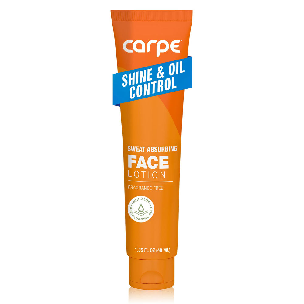 Carpe Sweat Absorbing Face Lotion bottle front — fragrance-free formula for oil control.