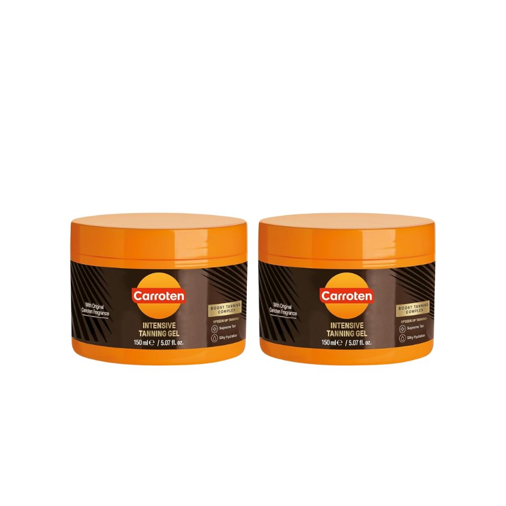 Carroten Intensive Tanning Gel bottle highlighting carrot oil for a bronze glow.