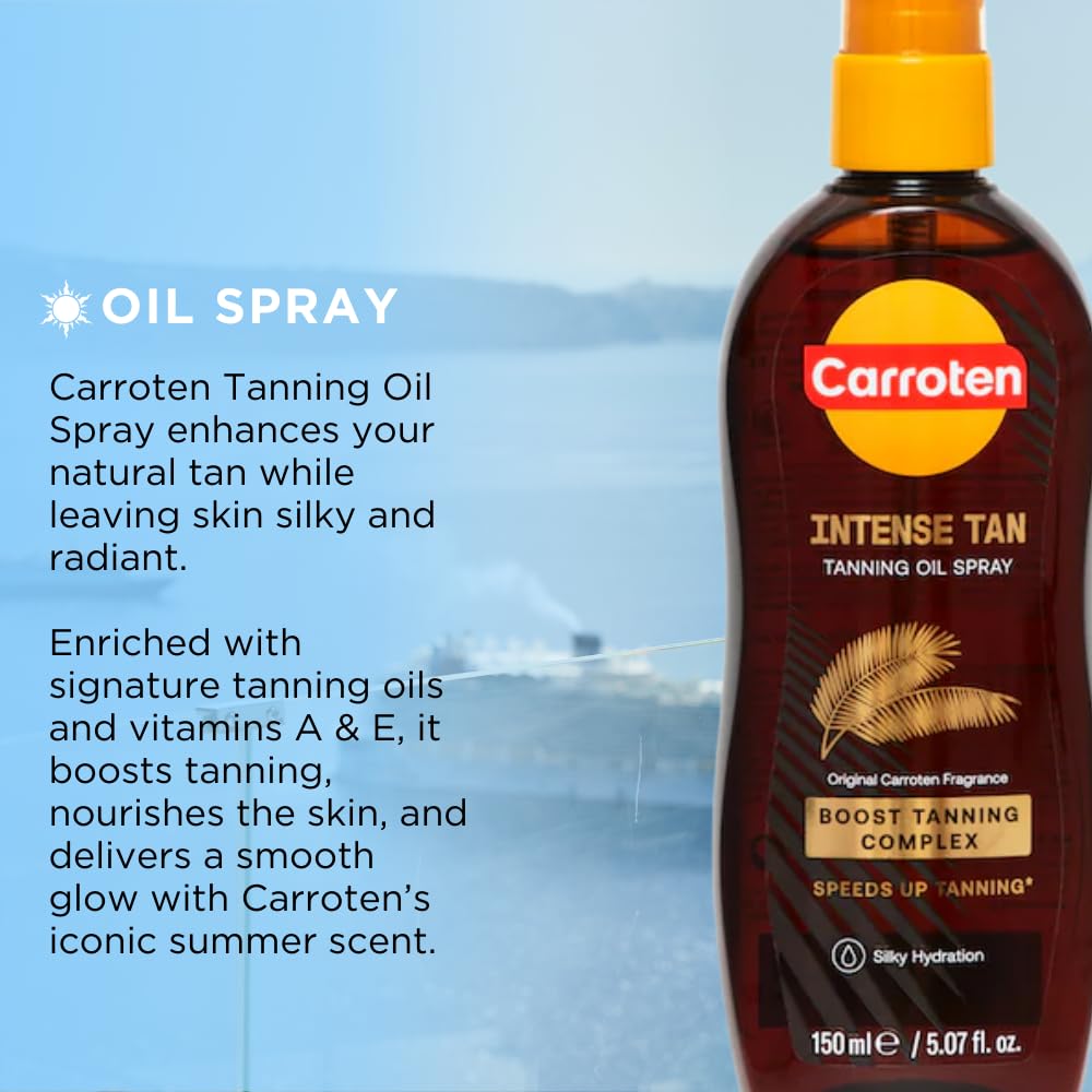 Dispensing action of Carroten Tanning Oil Spray, easy spray application