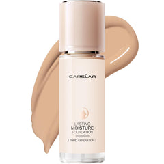 CARSLAN lasting moisture foundation bottle demonstrates 24h hydration for dry skin
