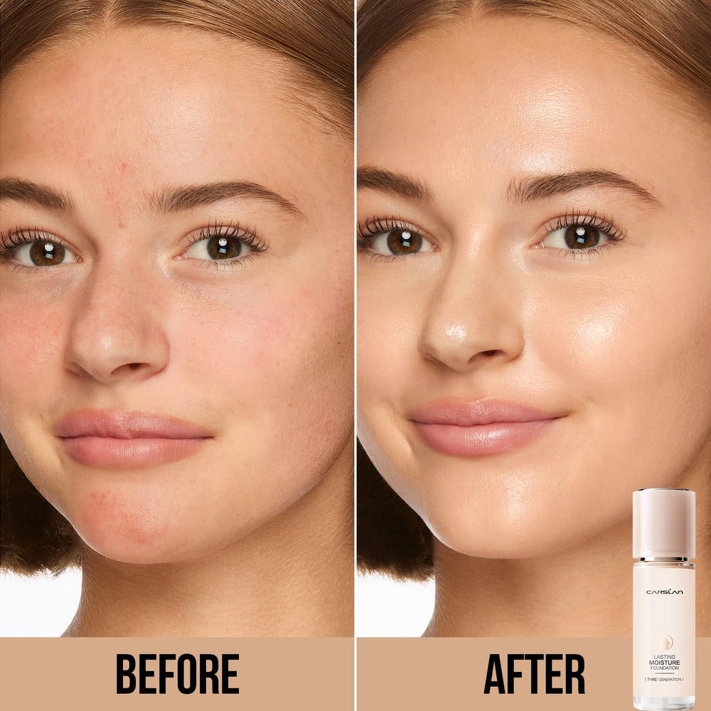 CARSLAN lasting moisture foundation with pump demonstrates easy, even application