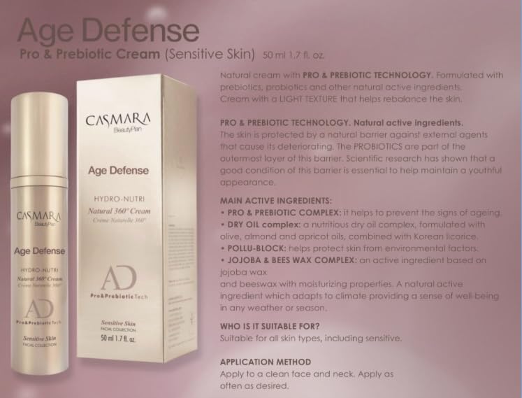Casmara Age Defense Pro & Prebiotic Cream on skin demonstrates quick absorption for sensitive skin.