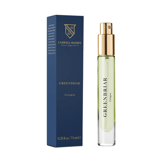 Caswell-Massey Greenbriar travel vial for sampling and on-the-go use.