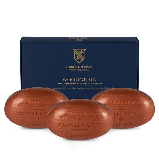 Caswell-Massey Heritage Woodgrain Sandalwood soap set with 3 bars for gifting and daily use