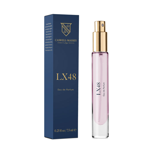 Caswell-Massey LX48 bottle front view shows premium packaging and fragrance appeal