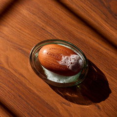 Close-up of Caswell-Massey triple-milled soap texture and longevity