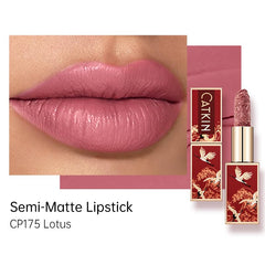 Catkin lipstick swatches on arm show rich color payoff and smooth texture.