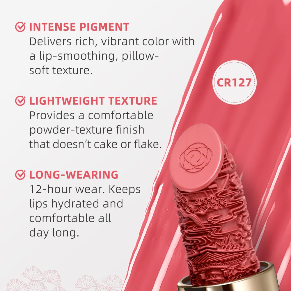 Catkin Moist Lipstick glide-on lips delivers smooth wear with a comfortable matte finish.