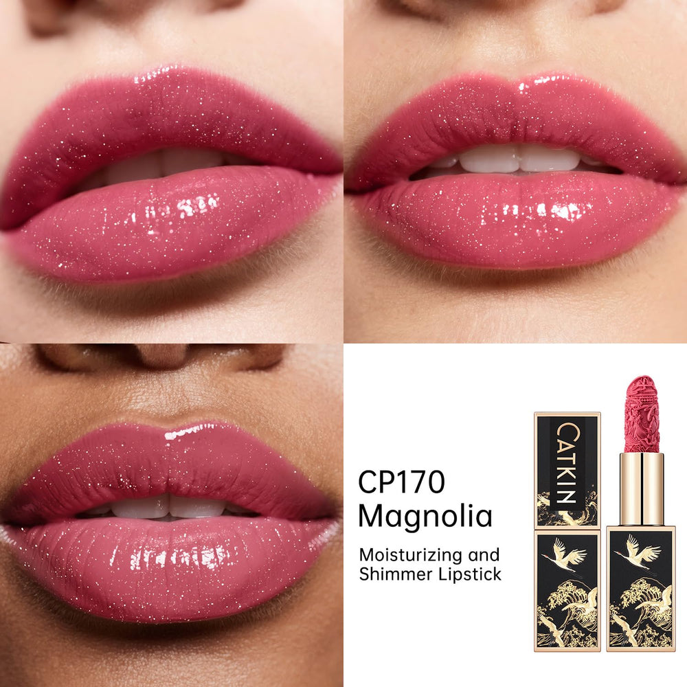 Catkin Moist Lipstick on lips reveals vibrant red glow