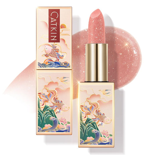 Catkin Aurora light pink tinted lip balm with glitter for hydrated lips