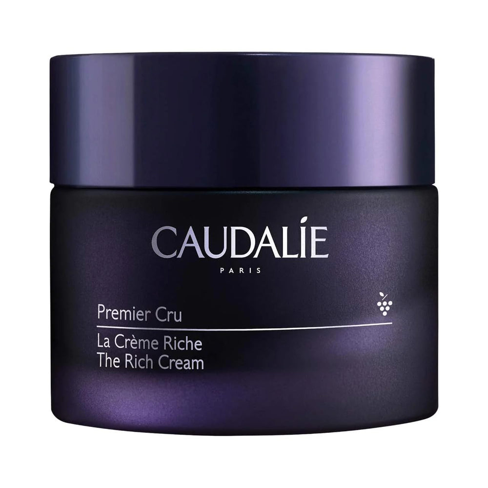 Caudalie Premier Cru Rich Cream jar shown with refillable packaging for sustainability