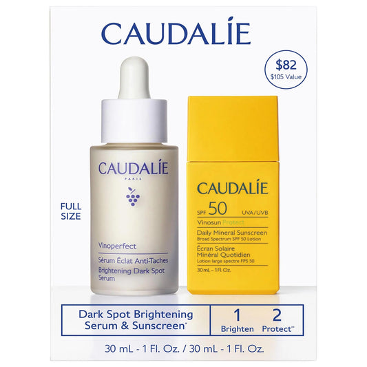 Caudalie Vinoperfect serum bottle for daily brightening and even skin tone.