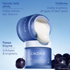 Caudalie Vinoperfect serum and cream swatch demonstrates layering for brightening.