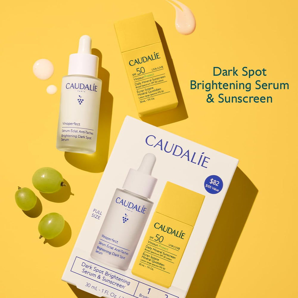 Caudalie Vinoperfect serum pump top for consistent application and brightening.
