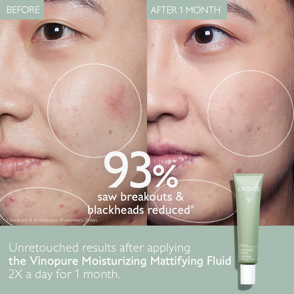 Caudalie Vinopure jar and pump displaying gel texture ideal for daily mattifying hydration