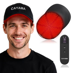 CAYAMA Red Light Hair Growth Cap lighting the scalp for even coverage