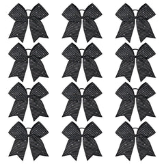 CEELGON 12-piece black glitter cheer bows front view with iridescent rhinestones for team spirit.