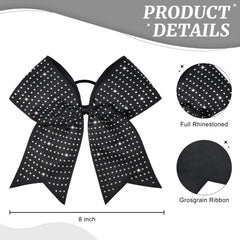 CEELGON 12-piece black glitter cheer bows close-up rhinestones show iridescence for eye-catching routines.