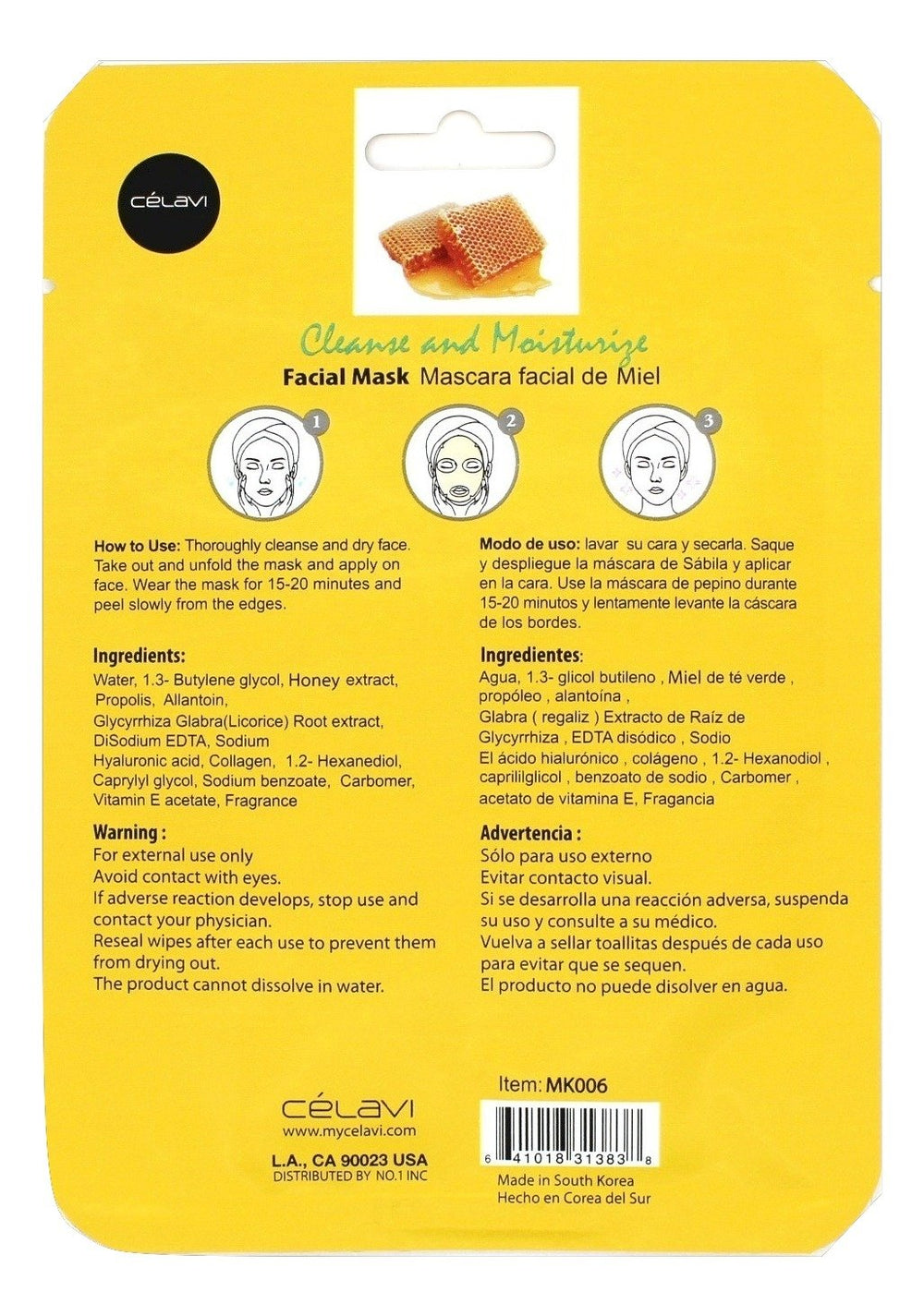 Celavi Essence Honey mask box with 24 sheets ready for routine