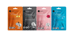 Celavi mask sachets showing natural botanicals for nourishing skincare.
