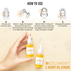Celement ingredients label highlighting vitamin C and botanical oils.