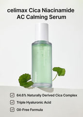 celimax The Real Cica Niacinamide AC Calming Serum texture close-up reveals lightweight, non-sticky finish