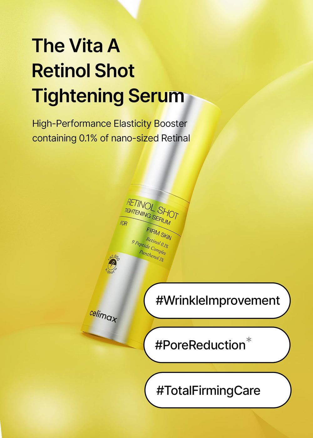 Celimax Vita A Retinol Shot bottle on nightstand suggests easy nightly renewal