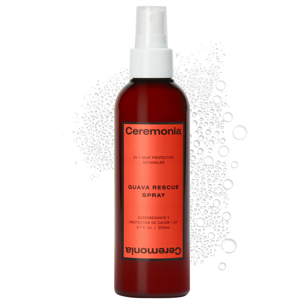 Ceremonia Guava Rescue Spray bottle demonstrating detangling for smooth styling