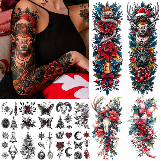 Cerlaza Christmas Tree tattoo for adults, waterproof holiday design for parties