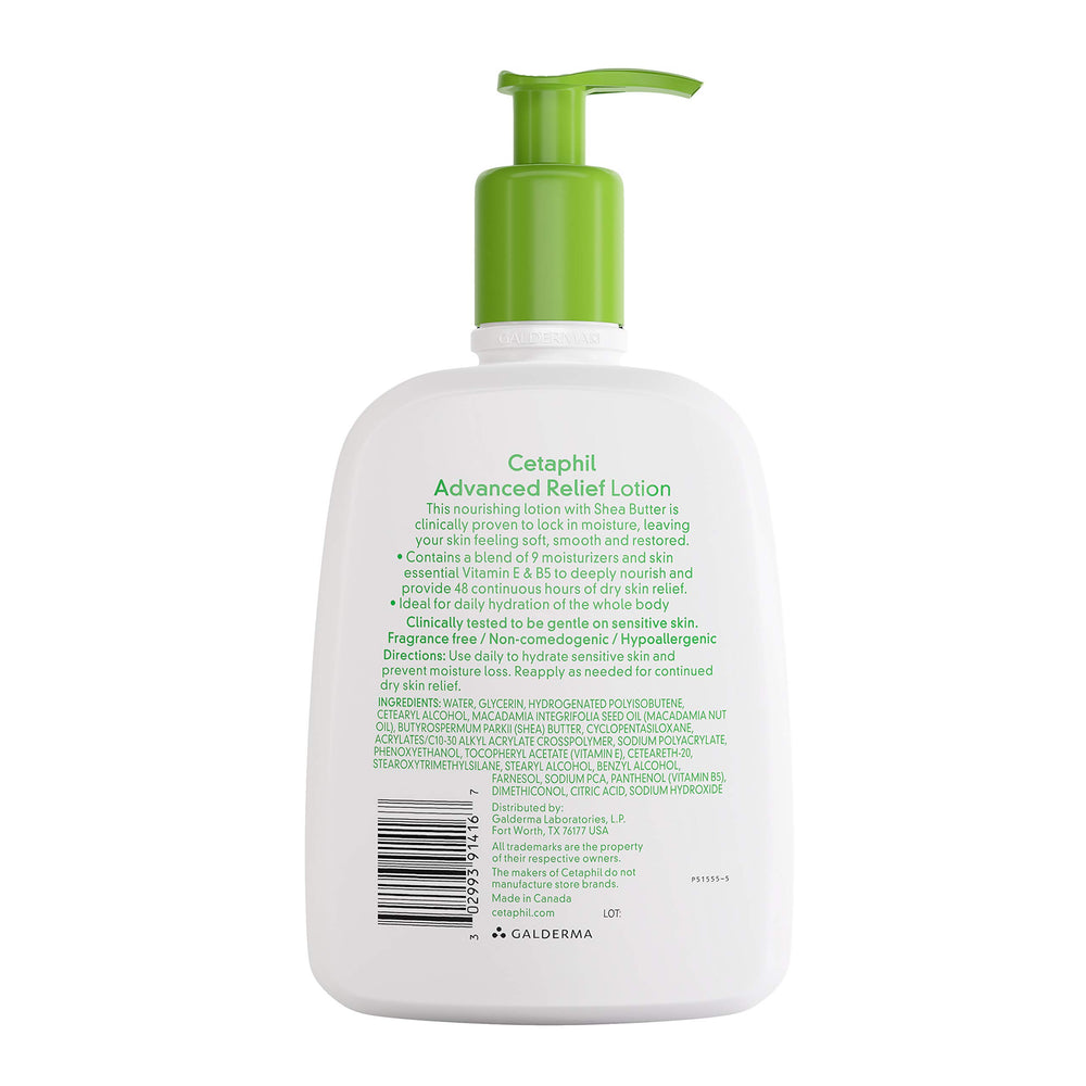 Back-of-pack view shows shea butter and vitamins E and B5