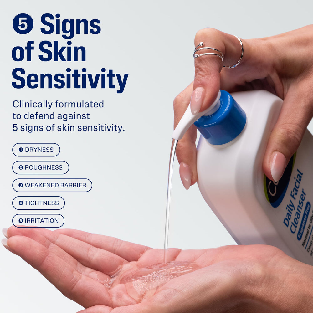 Pump-top detail of Cetaphil cleanser, emphasizing easy daily use.