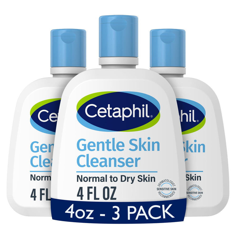 Cetaphil Gentle Skin Cleanser bottle front, fragrance-free formula for sensitive skin.