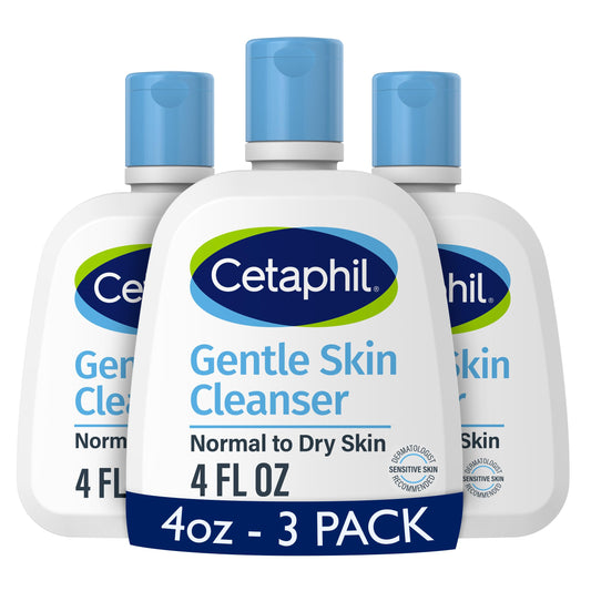 Cetaphil Gentle Skin Cleanser bottle front, fragrance-free formula for sensitive skin.