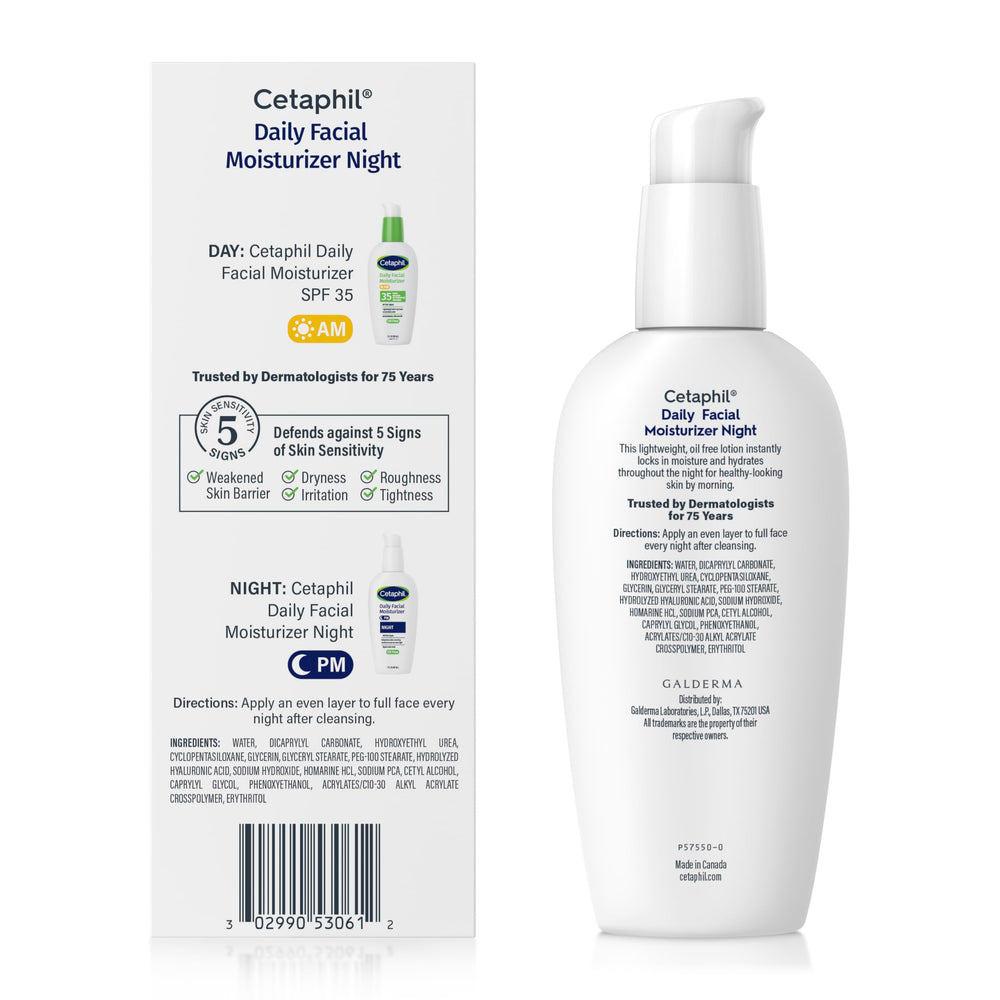 Nighttime skincare routine featuring Cetaphil moisturizer for the face