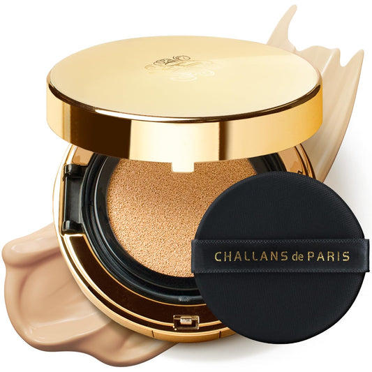 CHALLANS DE Aqua EX cushion dewy glow in compact for hydrated radiance.