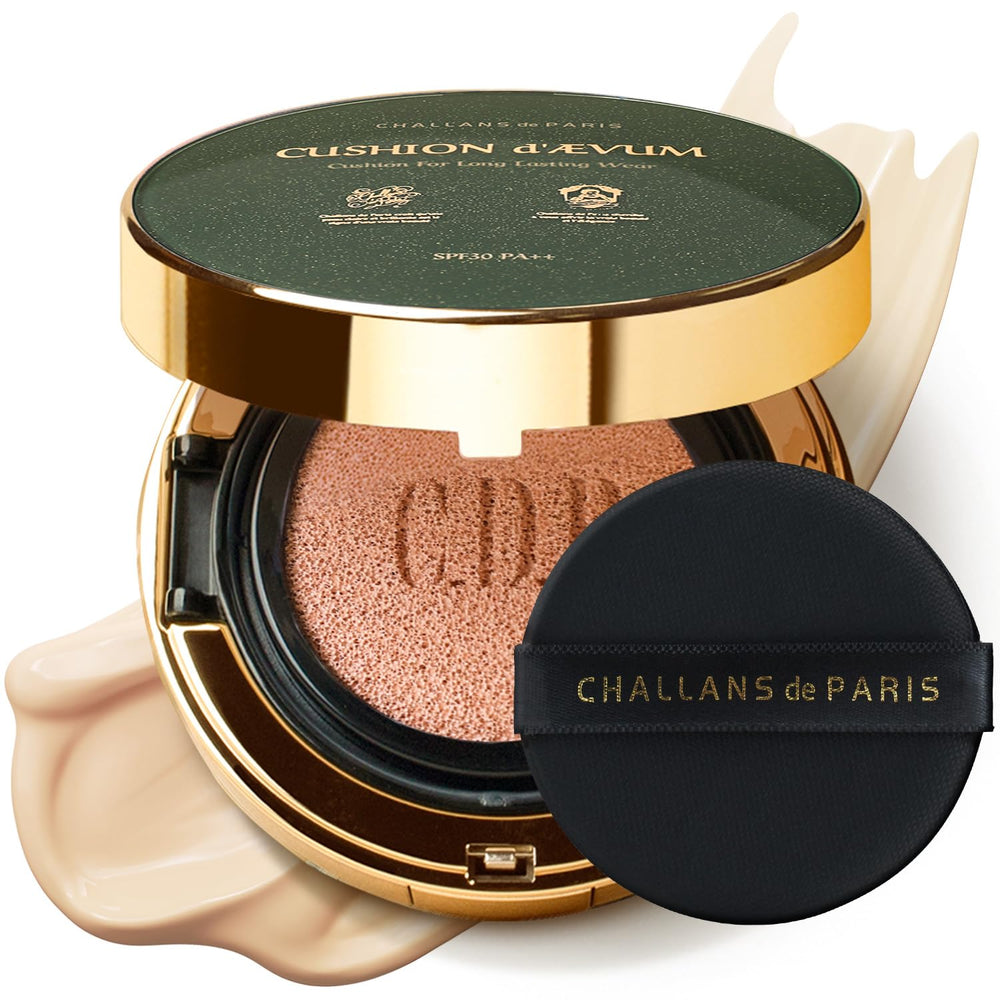 CHALLANS DE Paris Cushion Ævum Cream Foundation compact close-up showing natural matte finish for daily wear