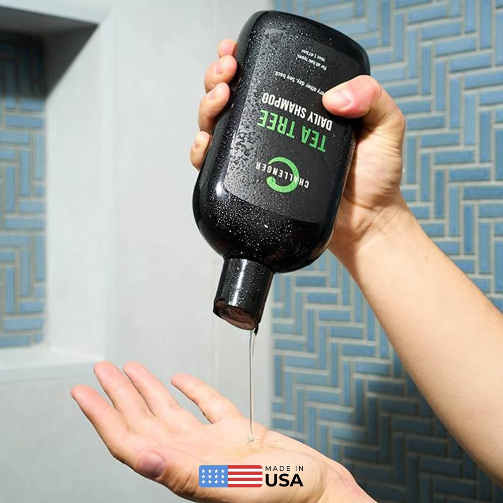 Challenger Tea Tree Shampoo creates a rich lather during a cleansing wash.
